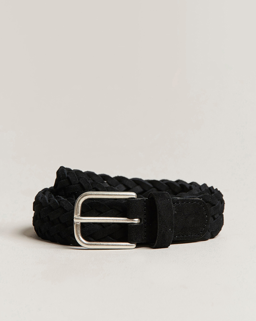 Heren | Riemen | Anderson's | Woven Suede Belt 3 cm Black