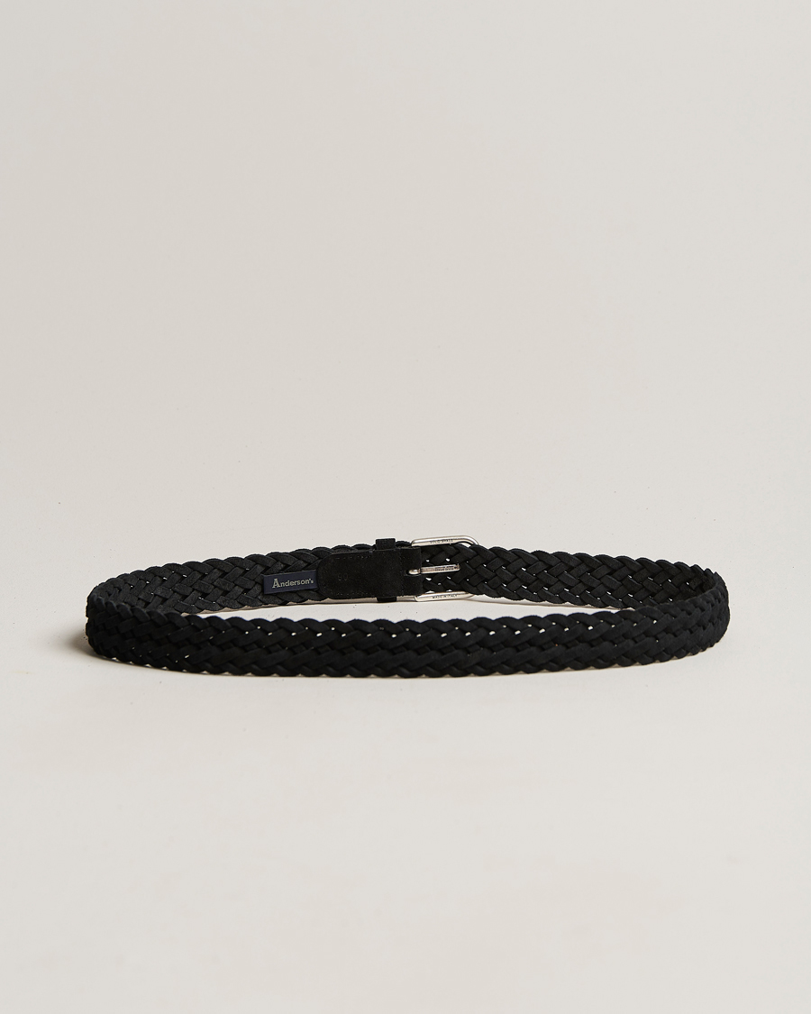 Heren | Italian Department | Anderson's | Woven Suede Belt 3 cm Black