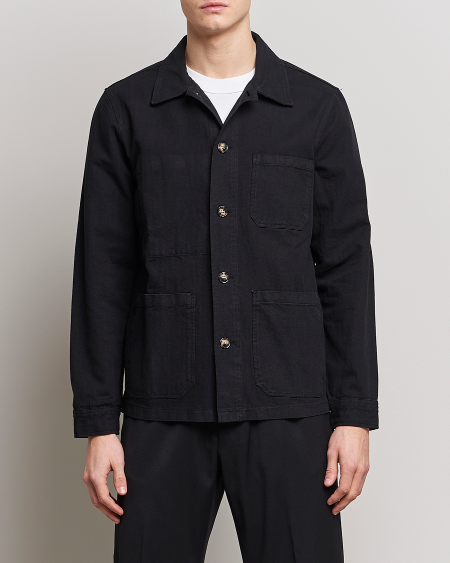 Heren | Shirt jassen | A Day's March | Original Herringbone Overshirt Regular Fit Black