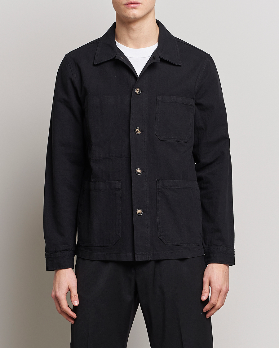 Heren | Kleding | A Day's March | Original Herringbone Overshirt Regular Fit Black