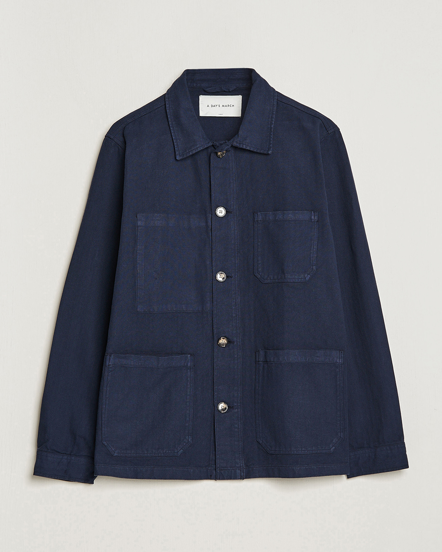 Heren | Jassen | A Day's March | Herringbone Overshirt Navy