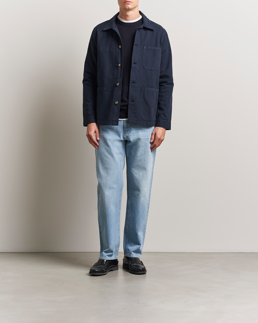Heren | Overhemden | A Day's March | Herringbone Overshirt Navy
