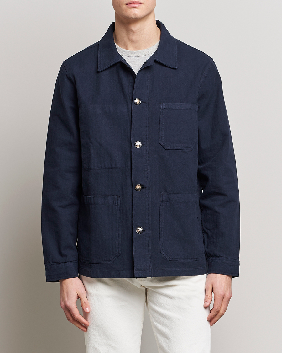 Heren | Shirt jassen | A Day's March | Original Herringbone Overshirt Regular Fit Navy
