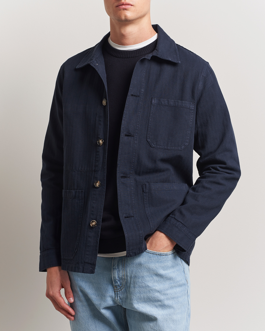 Heren | Overhemden | A Day's March | Herringbone Overshirt Navy