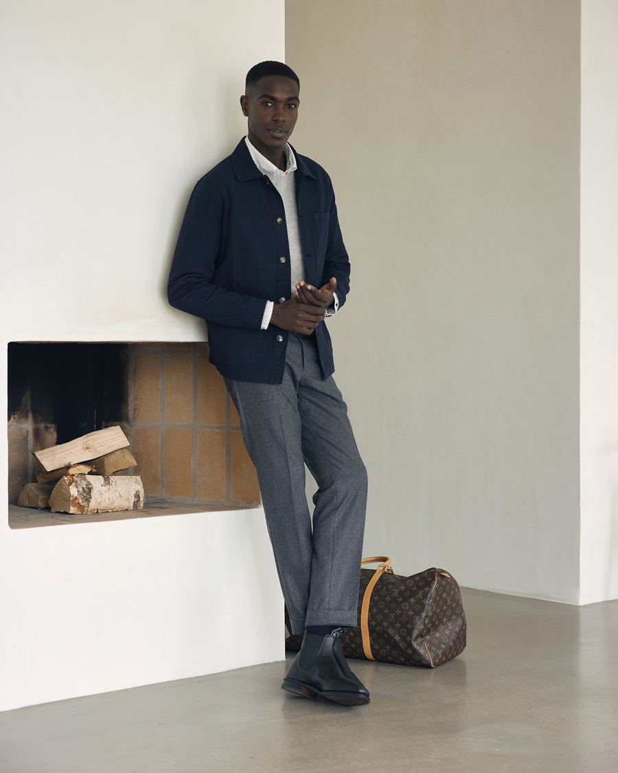 Heren | Overhemden | A Day's March | Herringbone Overshirt Navy