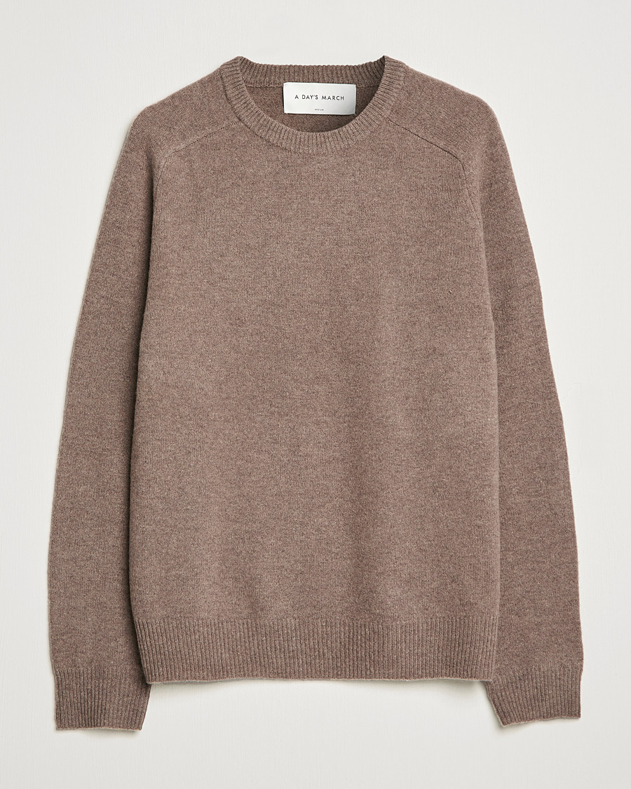 Heren | Truien | A Day's March | Brodick Lambswool Sweater Taupe Melange