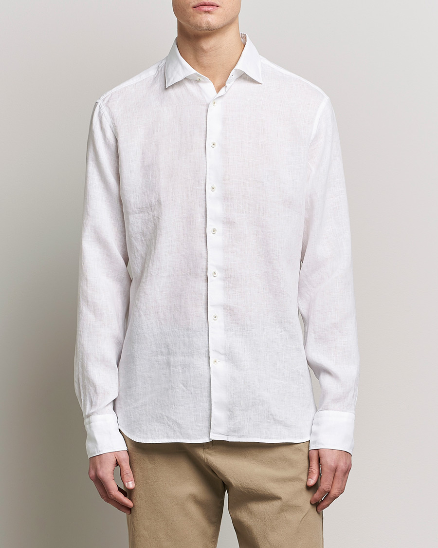 Heren | Casual | Stenströms | Fitted Body Cut Away Linen Shirt White