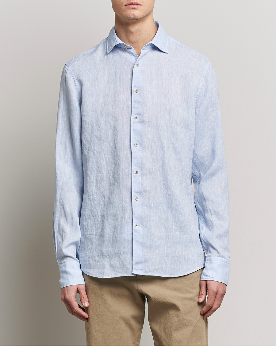 Heren | Business & Beyond | Stenströms | Fitted Body Cut Away Linen Shirt Light Blue