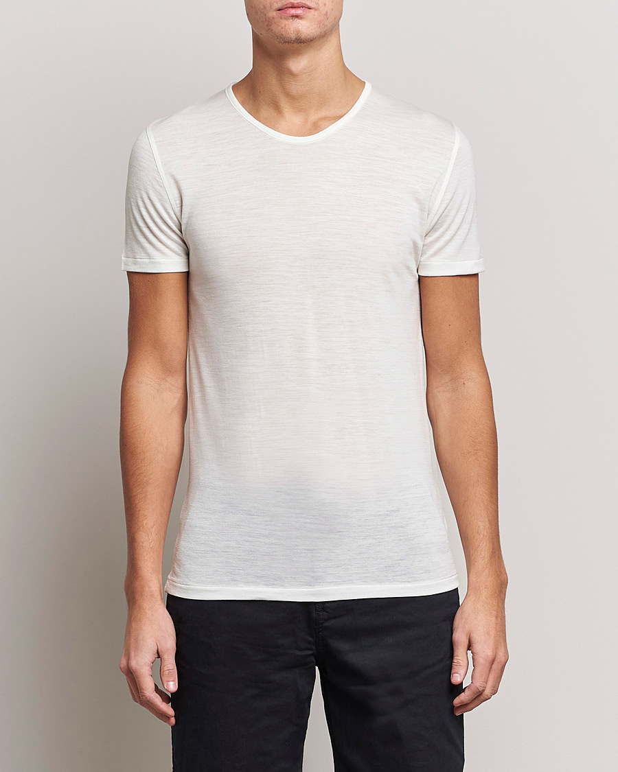 Heren | T-shirts | Zimmerli of Switzerland | Wool/Silk Crew Neck T-Shirt Ecru