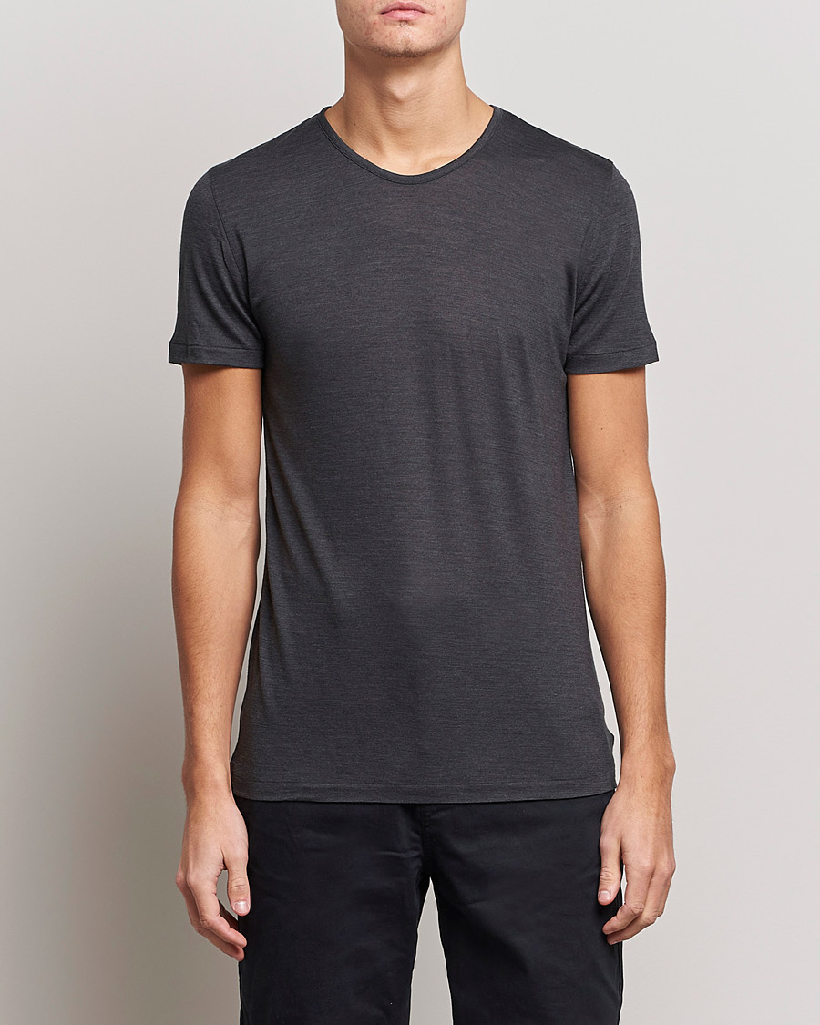 Heren |  | Zimmerli of Switzerland | Wool/Silk Crew Neck T-Shirt Charcoal