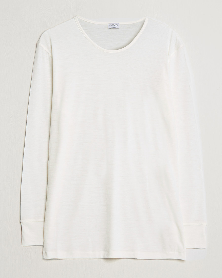 Heren | Zimmerli of Switzerland | Zimmerli of Switzerland | Wool/Silk Long Sleeve T-Shirt Ecru