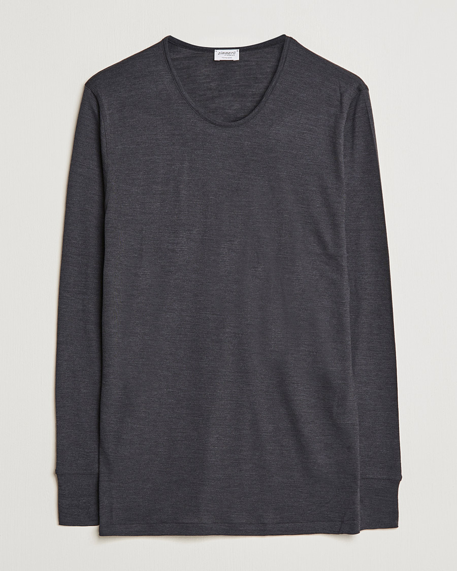 Heren | T-shirts | Zimmerli of Switzerland | Wool/Silk Long Sleeve T-Shirt Charcoal