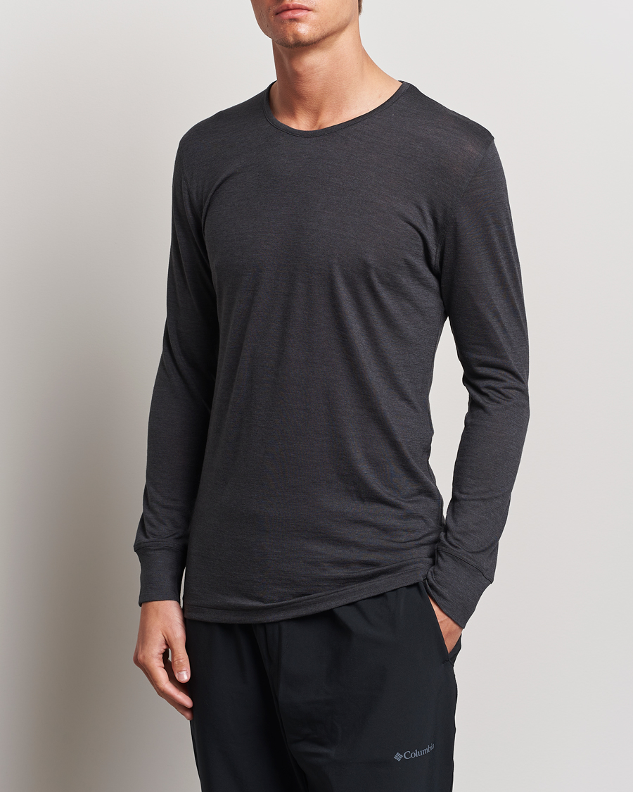 Heren | T-shirts | Zimmerli of Switzerland | Wool/Silk Long Sleeve T-Shirt Charcoal