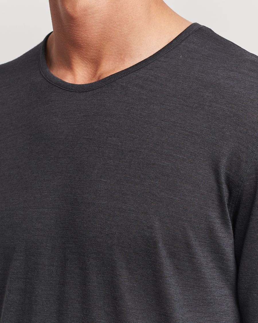 Heren | T-shirts | Zimmerli of Switzerland | Wool/Silk Long Sleeve T-Shirt Charcoal