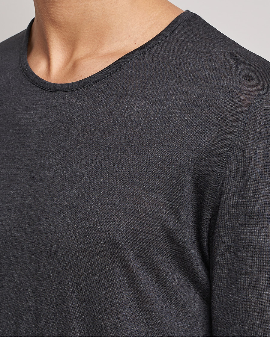 Heren | T-shirts | Zimmerli of Switzerland | Wool/Silk Long Sleeve T-Shirt Charcoal