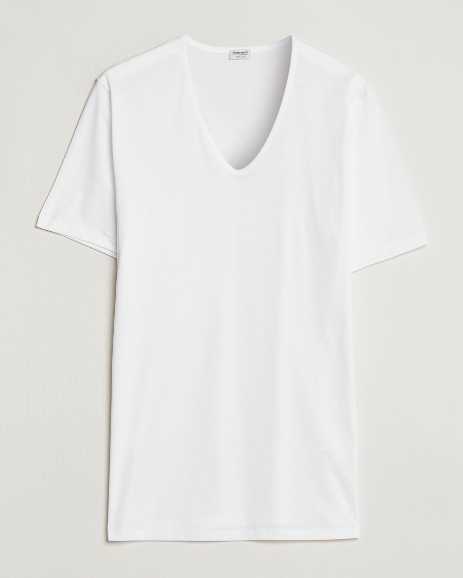Heren | T-shirts | Zimmerli of Switzerland | Sea Island Cotton V-Neck T-Shirt White