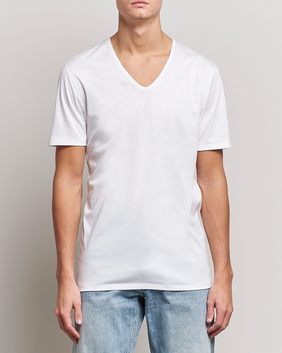 Heren | Zimmerli of Switzerland | Zimmerli of Switzerland | Sea Island Cotton V-Neck T-Shirt White