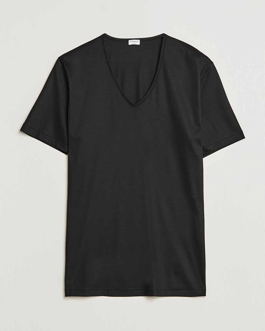 Heren | Zimmerli of Switzerland | Zimmerli of Switzerland | Sea Island Cotton V-Neck T-Shirt Black