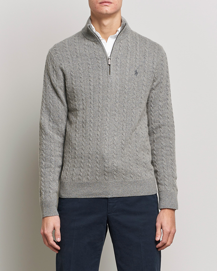 Heren | Truien | Polo Ralph Lauren | Cotton/Wool Cable Half-Zip Fawn Grey Heather