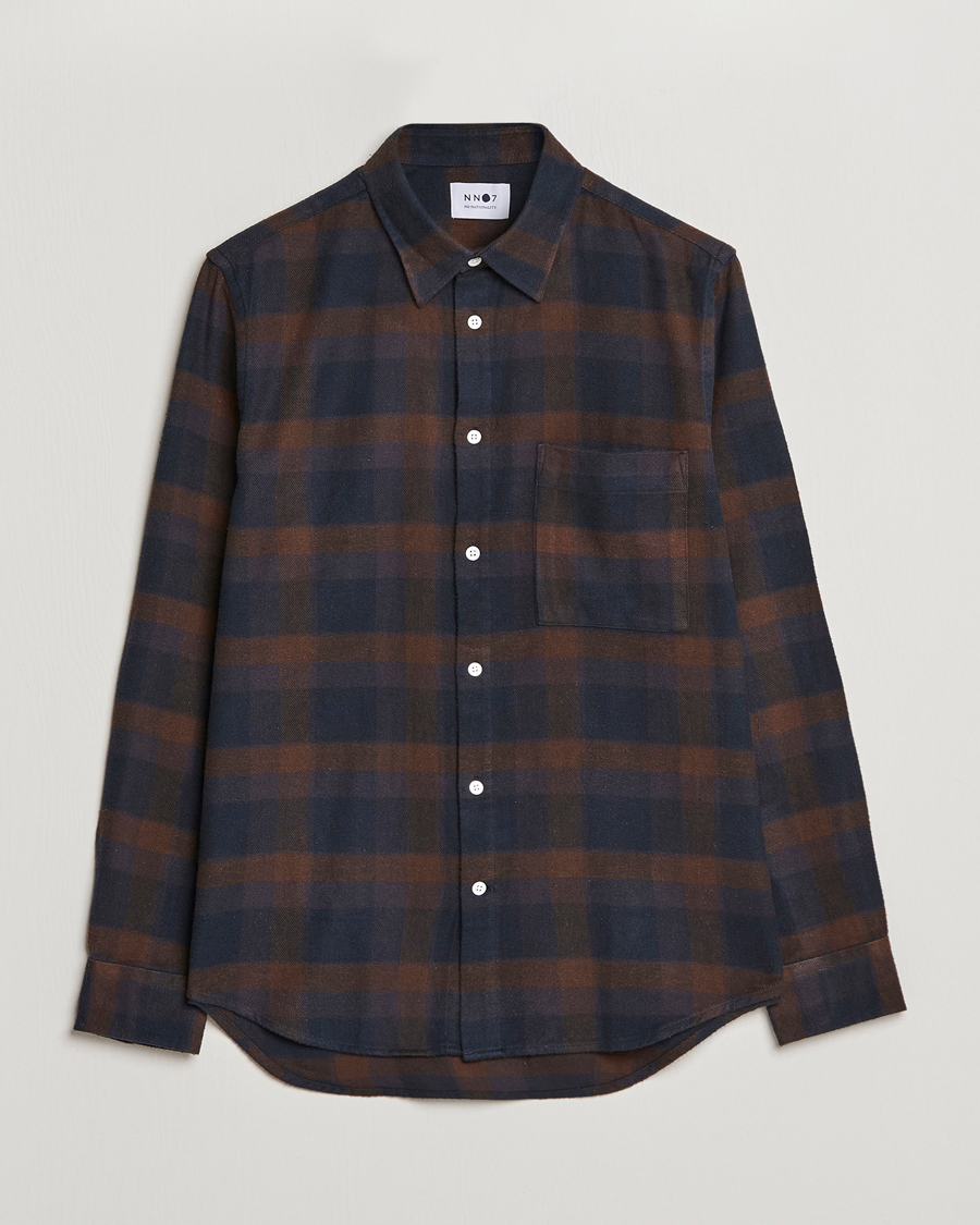 Heren | Overhemden | NN07 | Arne Brushed Cotton Checked Shirt Brown/Navy