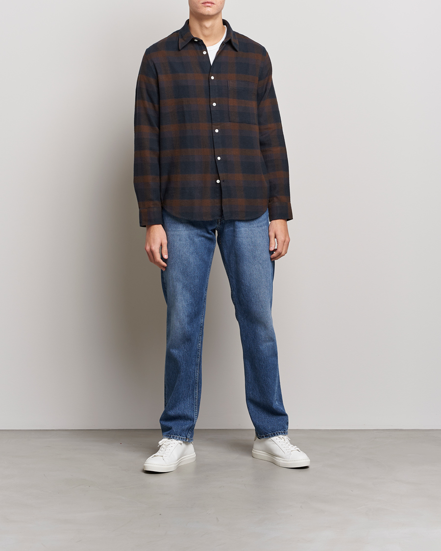 Heren | Overhemden | NN07 | Arne Brushed Cotton Checked Shirt Brown/Navy