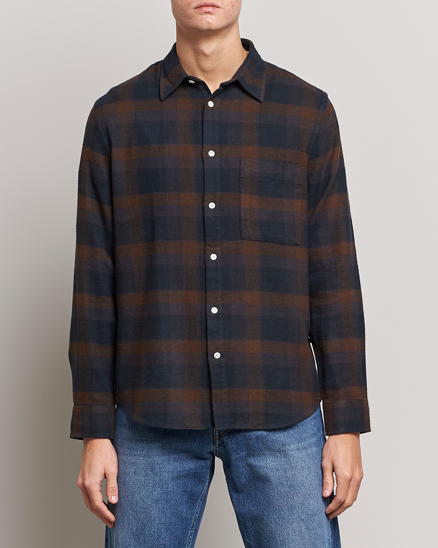 Heren | Overhemden | NN07 | Arne Brushed Cotton Checked Shirt Brown/Navy