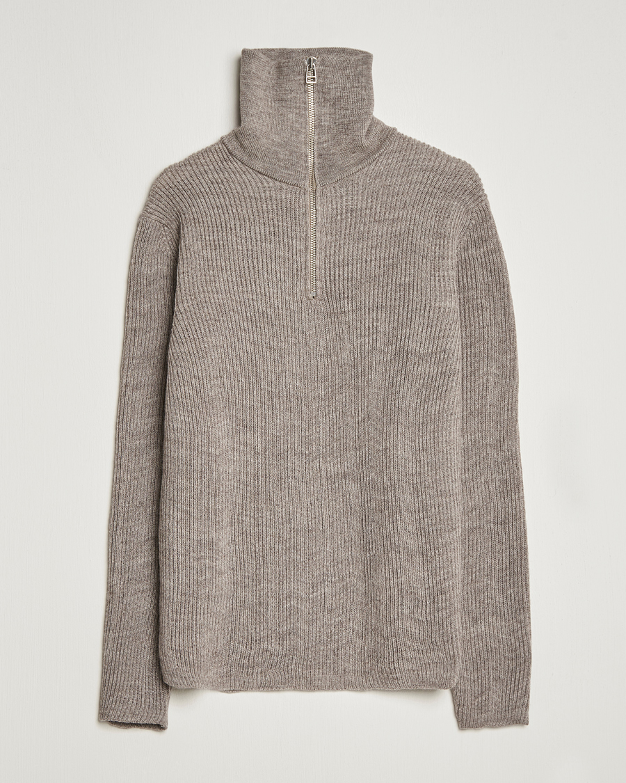 Heren | Truien | NN07 | Holger Knitted Ribbed Half Zip Nature Melange