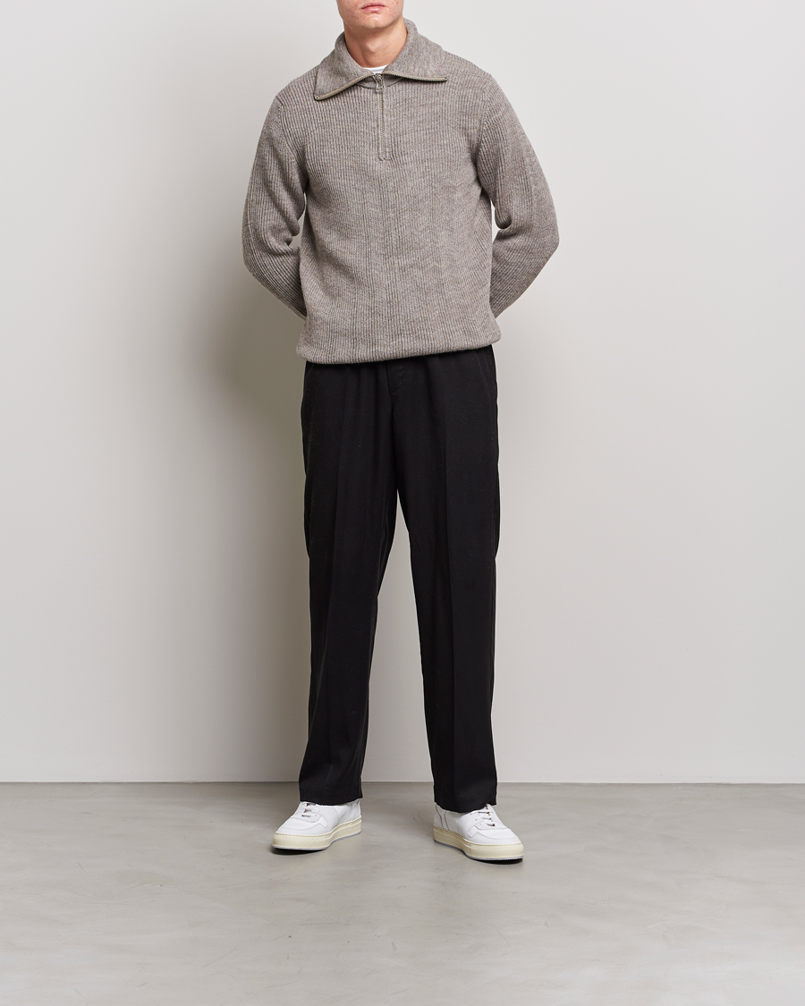 Heren | Truien | NN07 | Holger Knitted Ribbed Half Zip Nature Melange