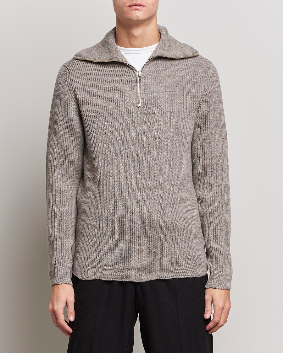 Heren | Truien | NN07 | Holger Knitted Ribbed Half Zip Nature Melange