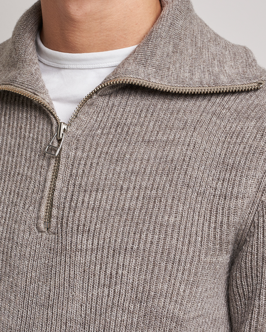 Heren | Truien | NN07 | Holger Knitted Ribbed Half Zip Nature Melange
