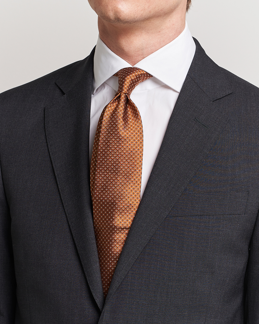 Heren |  | Amanda Christensen | Silk Micro Printed 8cm Tie Rust Orange