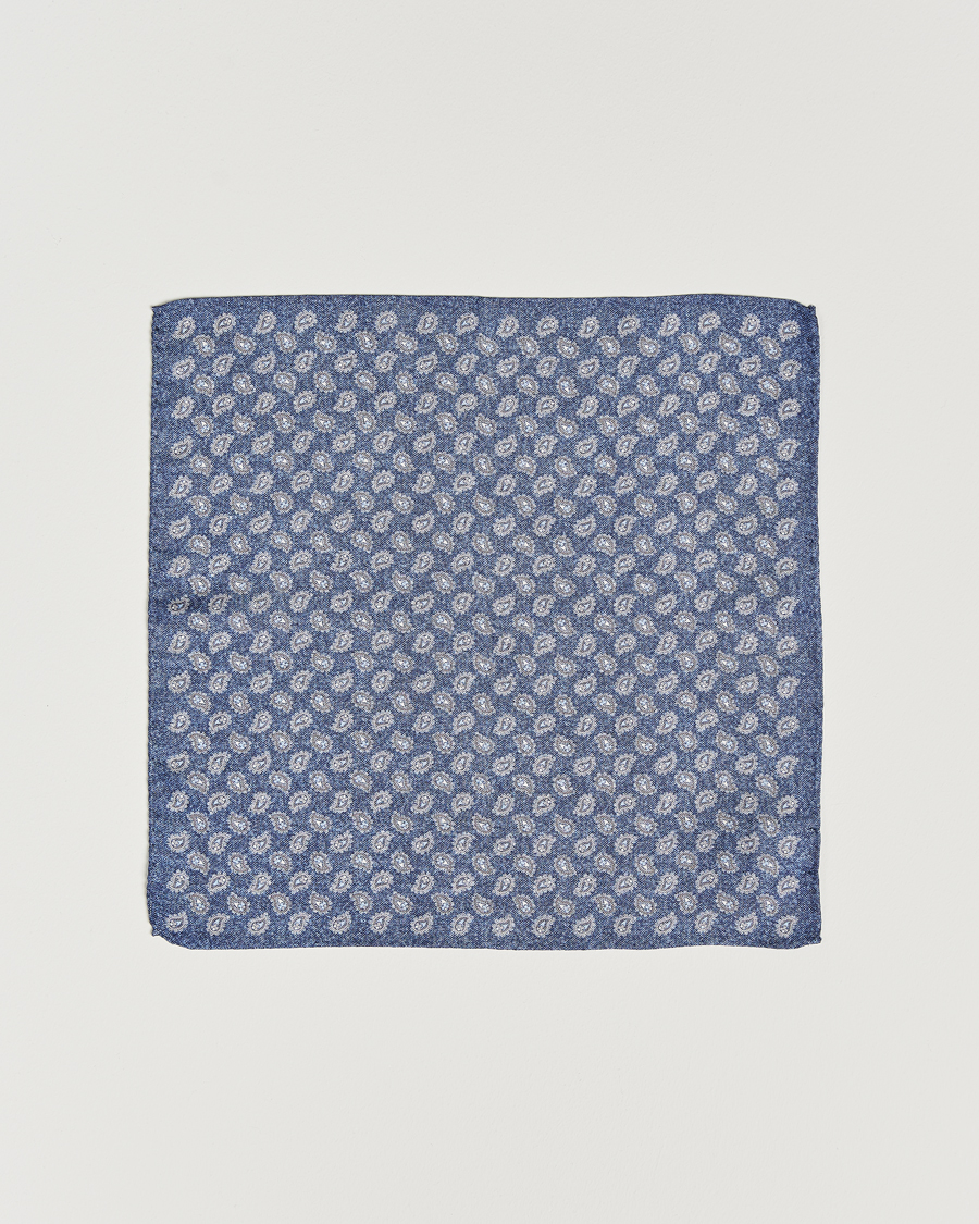 Heren | Amanda Christensen Silk Oxford Printed Paisley Pocket Square Navy | Amanda Christensen | Silk Oxford Printed Paisley Pocket Square Navy