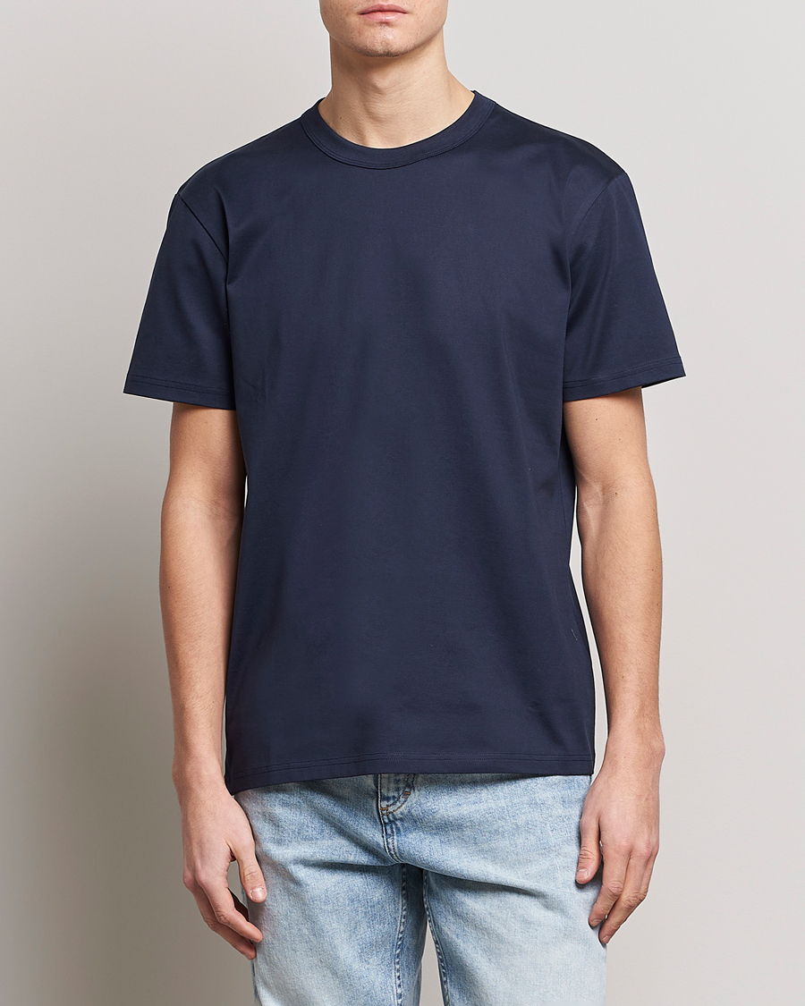 Heren |  | Bread & Boxers | Pima Cotton Crew Neck T-Shirt Navy Blue