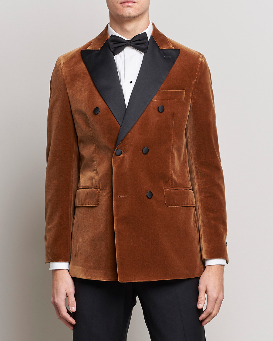 Heren | Blazers | Oscar Jacobson | Farris Tuxedo Velvet DB Blazer Brown