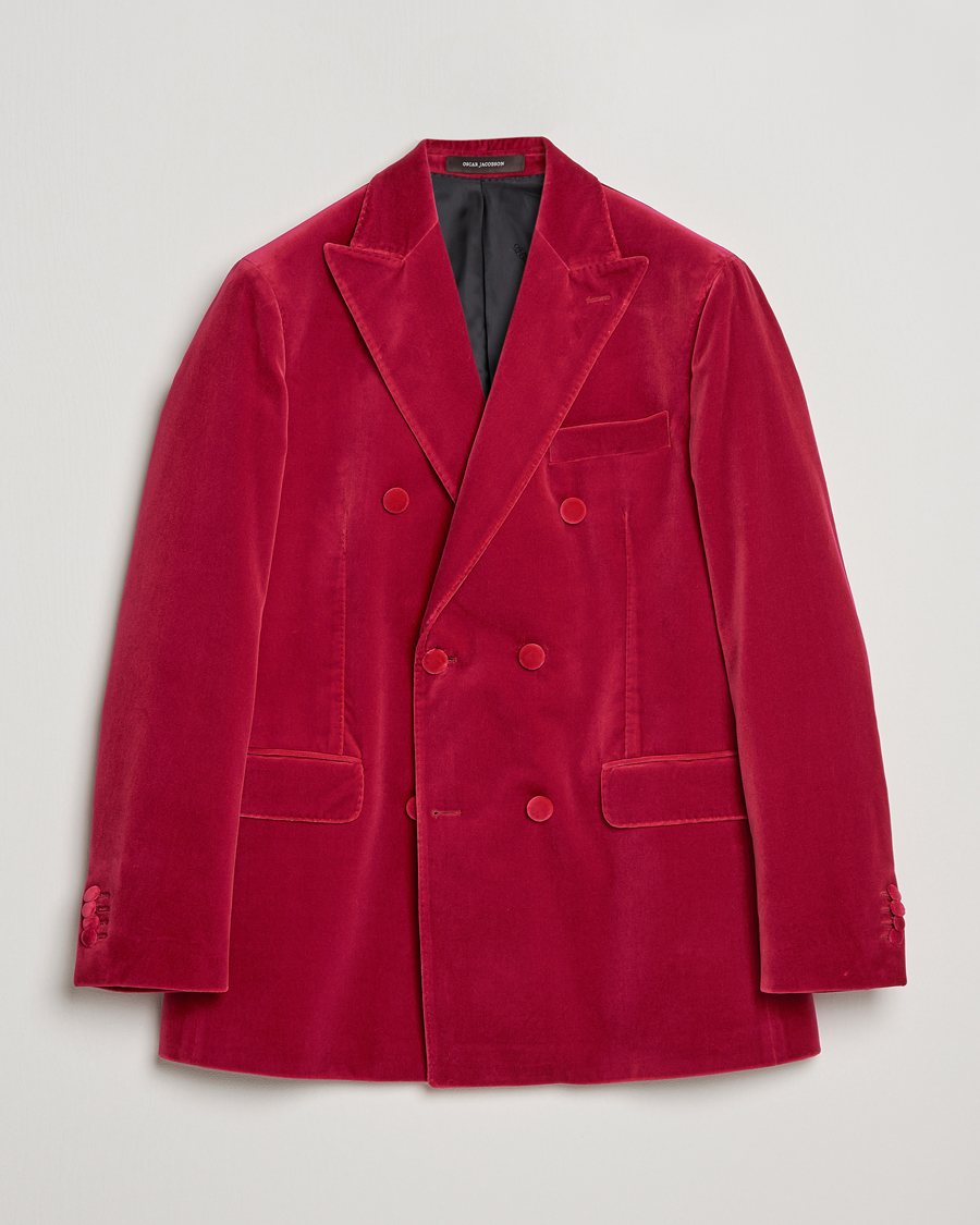 Heren | Blazers | Oscar Jacobson | Farris Double Breasted Velvet Blazer Pink Berries