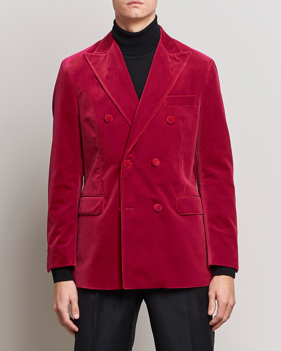 Heren | Blazers | Oscar Jacobson | Farris Double Breasted Velvet Blazer Pink Berries