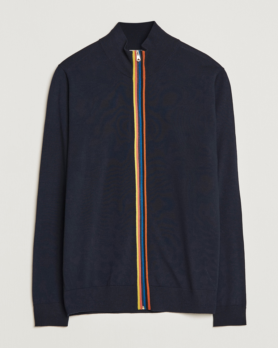 Heren | Truien | Paul Smith | Full Zip Stripe Wool Cardigan Navy