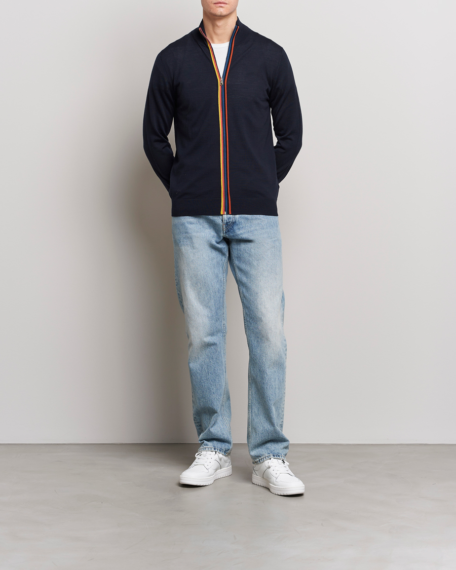 Heren | Truien | Paul Smith | Full Zip Stripe Wool Cardigan Navy