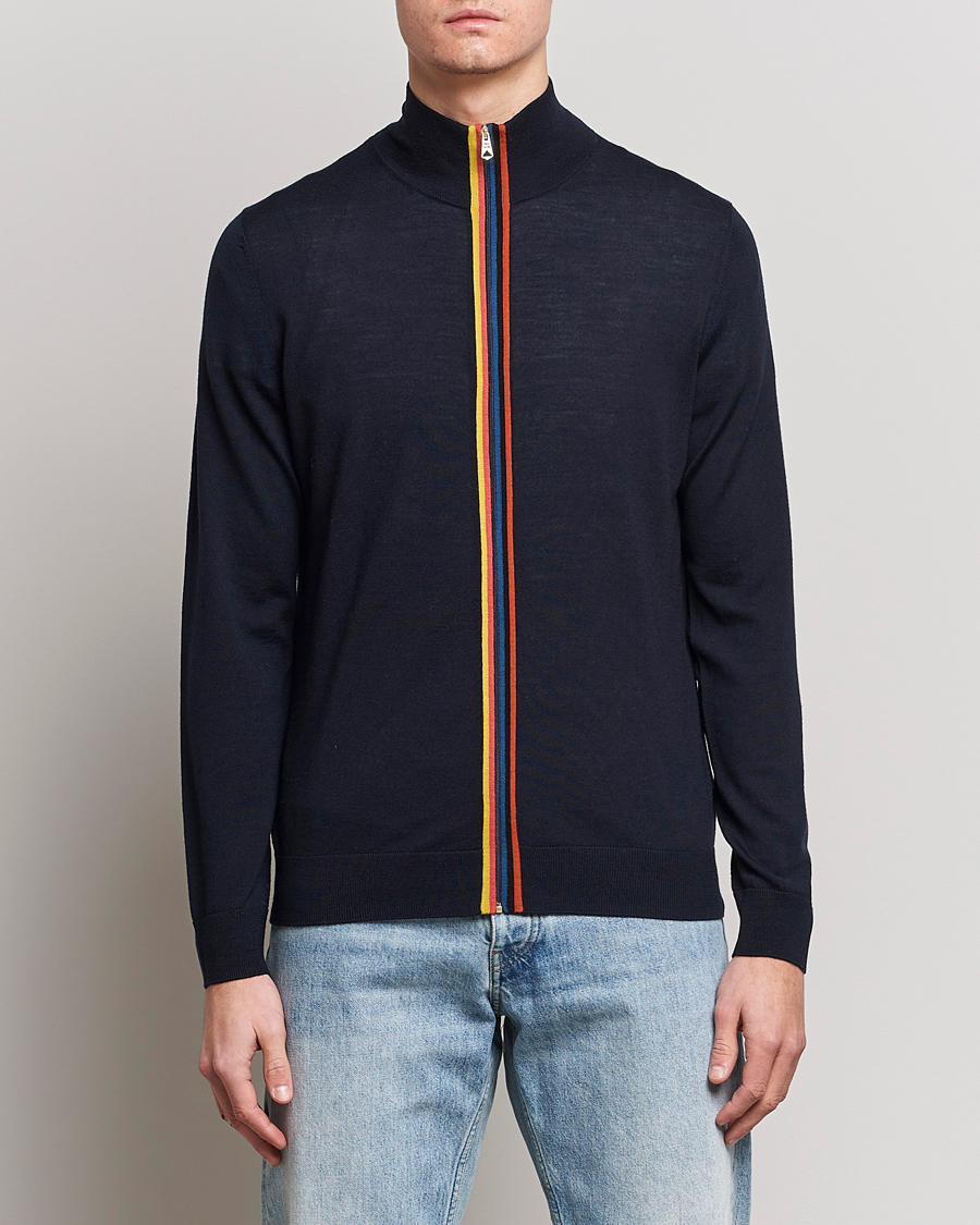 Heren | Truien | Paul Smith | Full Zip Stripe Wool Cardigan Navy