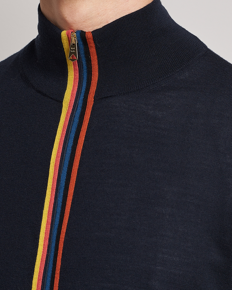 Heren | Truien | Paul Smith | Full Zip Stripe Wool Cardigan Navy