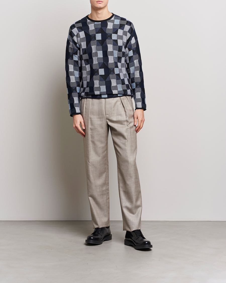 Heren | Truien | Giorgio Armani | Geometrical Patchwork Sweater Navy/White