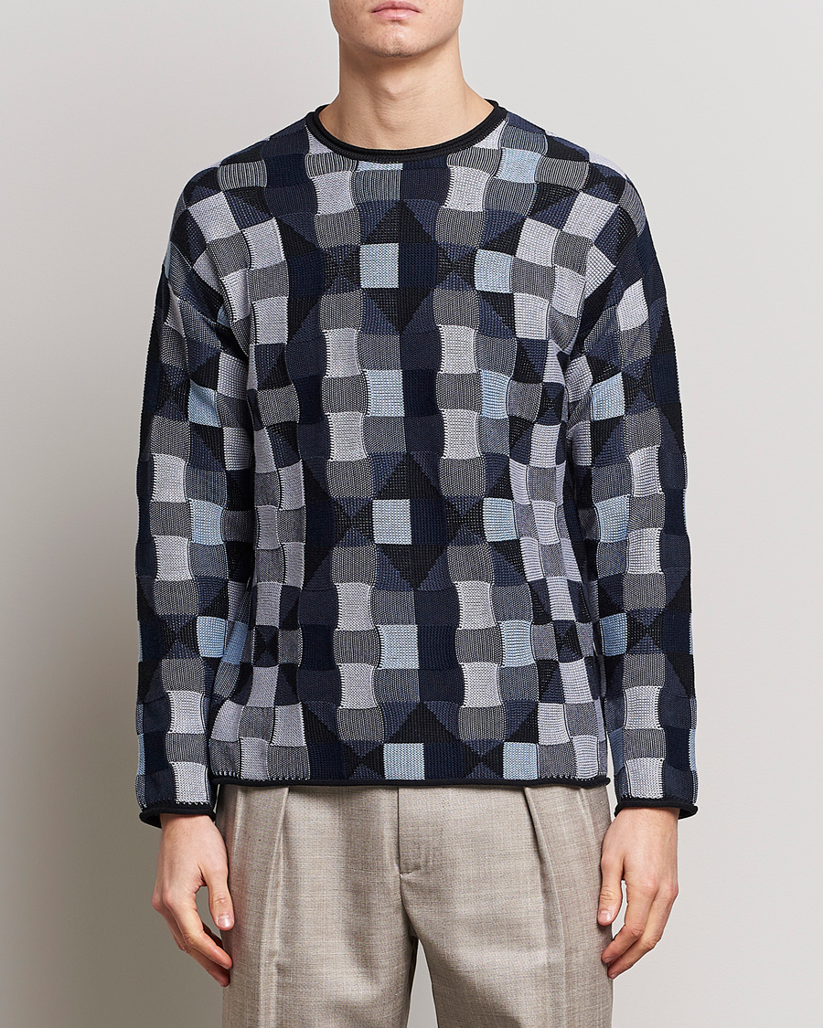 Heren | Truien | Giorgio Armani | Geometrical Patchwork Sweater Navy/White