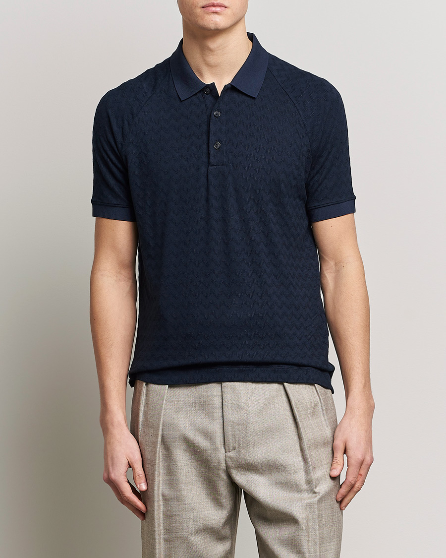 Heren | Polo's | Giorgio Armani | Jacquard Short Sleeve Polo Navy