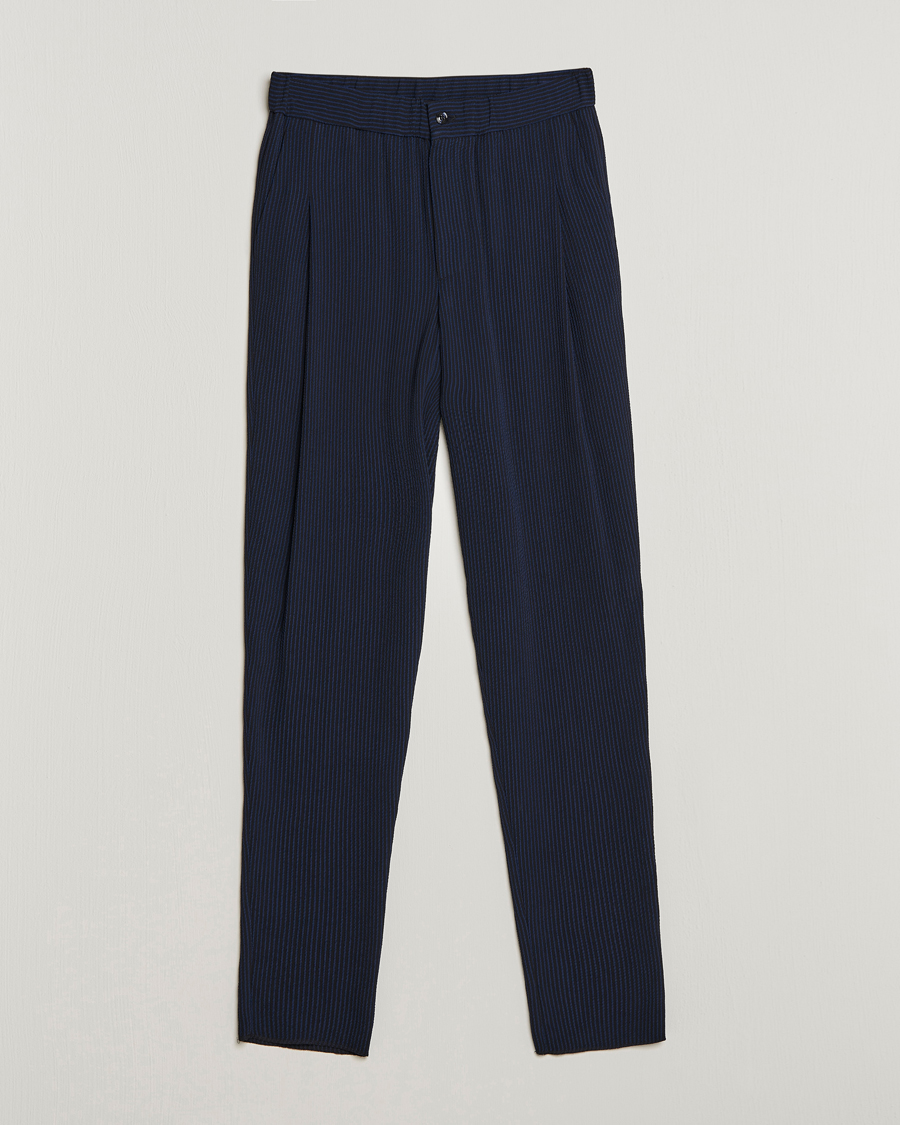 Heren | Broeken | Giorgio Armani | Pleated Seersucker Pants Navy
