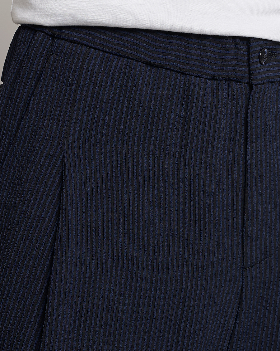 Heren | Broeken | Giorgio Armani | Pleated Seersucker Pants Navy