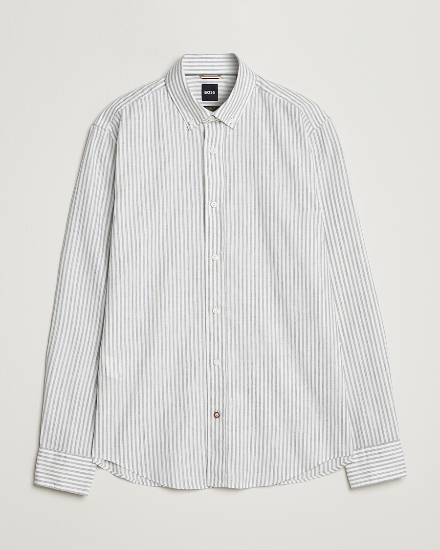 Heren | Overhemden | BOSS BLACK | Hal Cotton/Linen Striped Shirt Open Green
