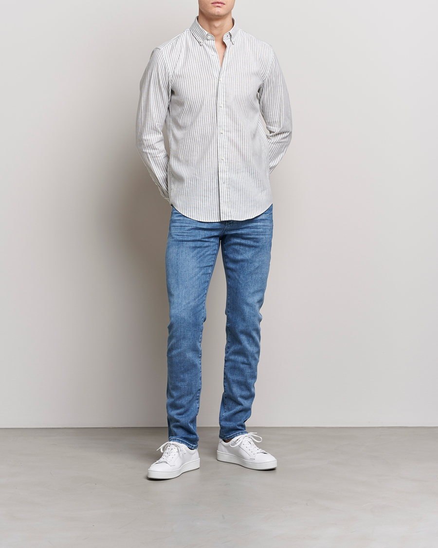 Heren | Overhemden | BOSS BLACK | Hal Cotton/Linen Striped Shirt Open Green