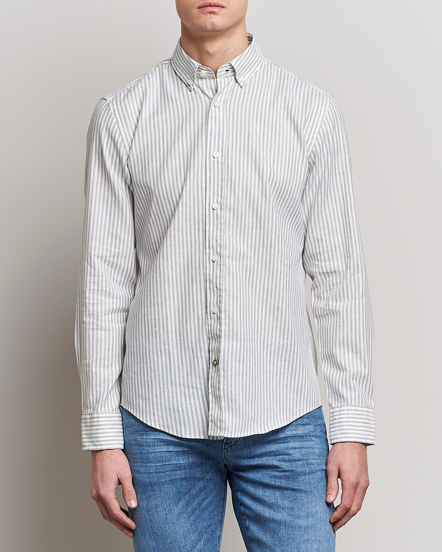 Heren | Overhemden | BOSS BLACK | Hal Cotton/Linen Striped Shirt Open Green