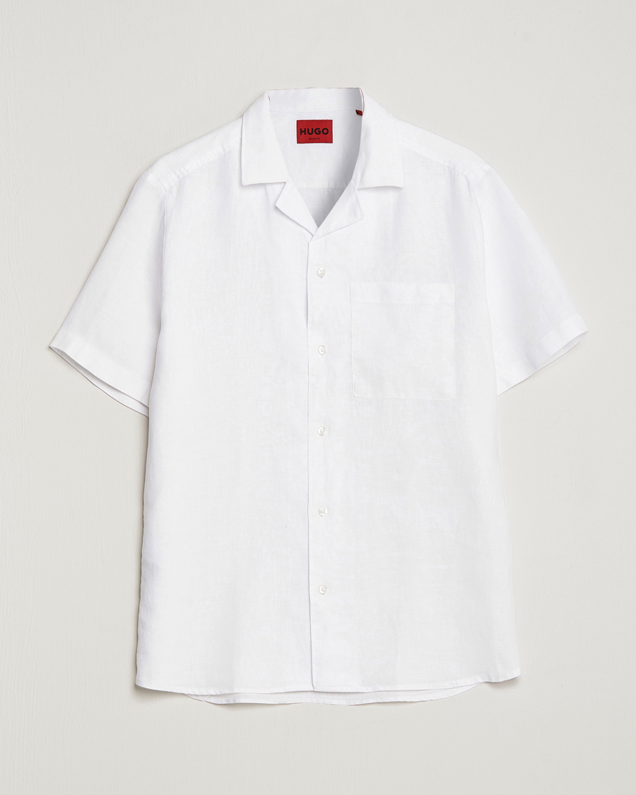 Heren |  | HUGO | Ellino Short Sleeve Linen Shirt Open White