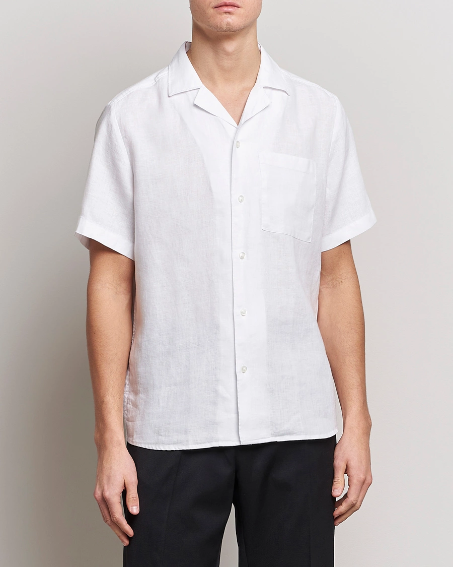 Heren |  | HUGO | Ellino Short Sleeve Linen Shirt Open White
